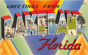 Lakeland Florida 1940s LARGE LETTER Greetings Postcard 