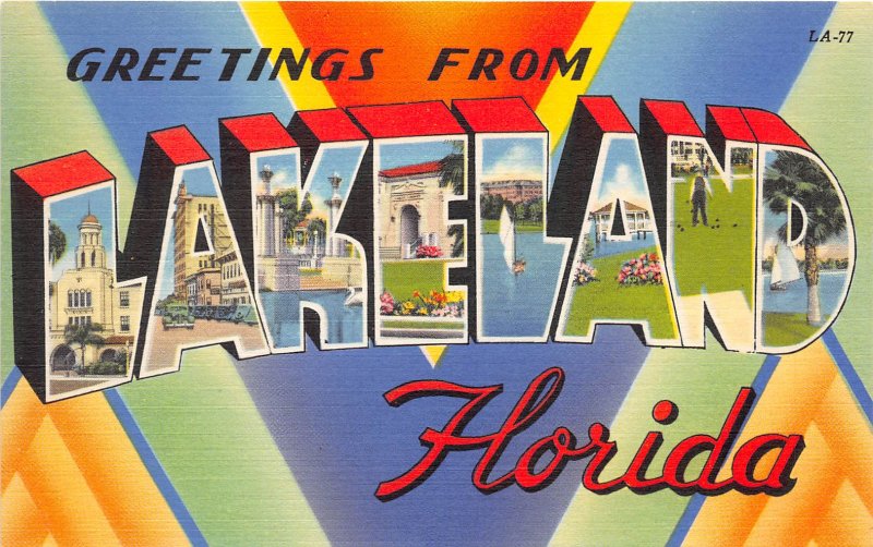 Lakeland Florida 1940s LARGE LETTER Greetings Postcard 