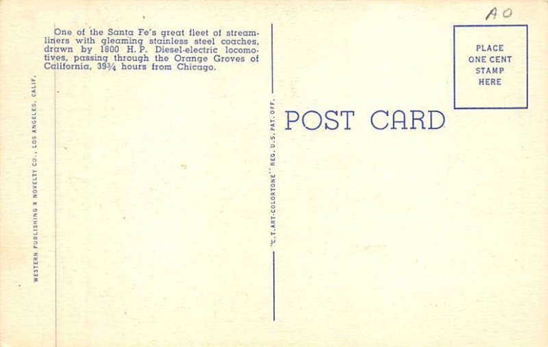 Santa Fe Super Chief California Railroad, Train Postcard