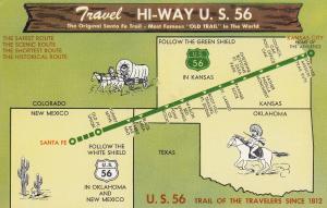 Travel Highway 56 US Old Trail Santa Fe Oklahoma Map Postcard