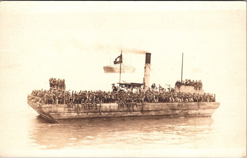 Vintage Postcard RPPC 1919 WWI Military Boat Taken from SS RUAHINE UK Ji-10