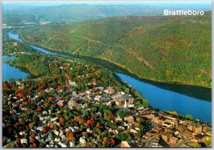 Aerial View Of Brattleboro Vermont VT Connecticut River & Wantastiquet Postcard