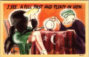 Risque Old Comic Postcard Fortune Teller-Sexy Lady-Crystal Ball Chet Warner JH7