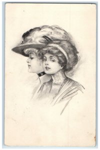 1911 Pretty Woman Hand Drawing Feather Hat Butler Pennsylvania PA Postcard