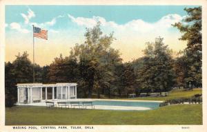 TULSA, OK Oklahoma  WADING POOL at CENTRAL PARK  Flag~Pavilion  c1920's Postcard