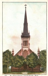 Vintage Postcard 1920 Saint James Church Parish Building Grand Rapids Michigan