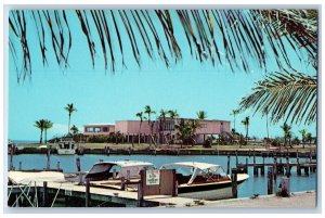 Everglades National Park Florida Postcard Marina Flamingo Palm Trees Boats c1960