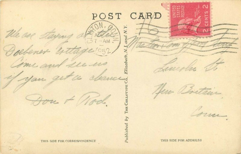 1952 Postmark Shore Front Cottages, Clinton Beach, CT Postcard