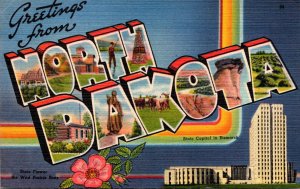 North Dakota Greetings From Large Letter Linen