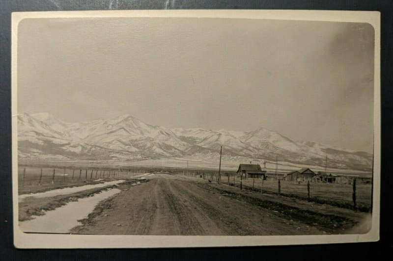 Mint Vintage House on Dirt Road Mountains American West Real Picture Postcard