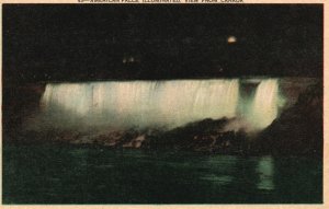 Vintage Postcard 1920's American Falls Illuminated View From Canada CAN