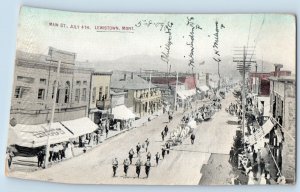 Lewiston Minnesota MN Postcard Main Street July 4th Parade Drugs Store c1910's