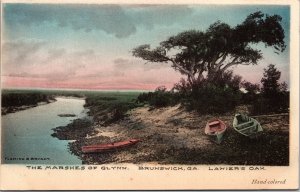 Postcard GA Brunswick Marshes of Glynn Lanier's Oak hand colored