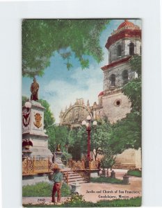 Postcard Jardin and Church of San Francisco, Guadalajara, Mexico