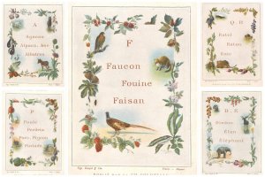 Set of 5 Alphabet Mignon Colonial Companies Chocolate & Tea Advertising Cards