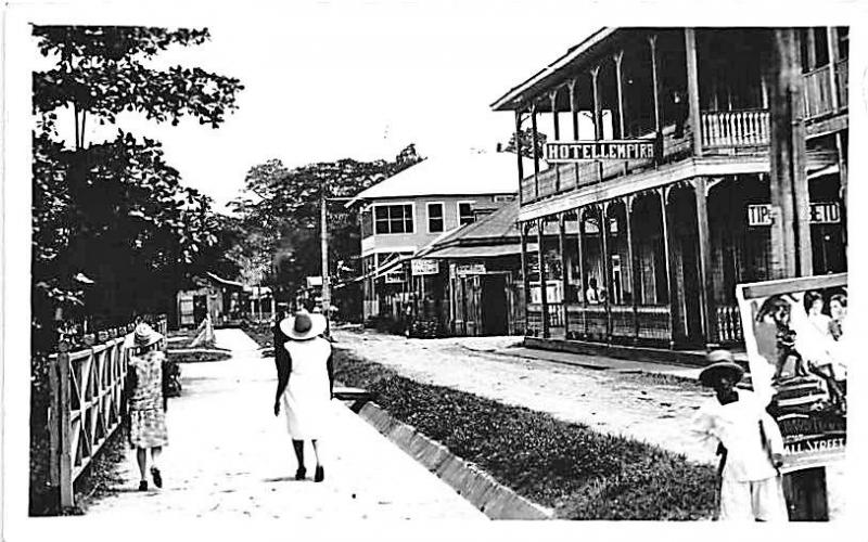 Caimanera British West Indies Dirt Street View Hotel Lempira RPPC Postcard