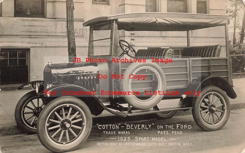 Advertising Postcard, RPPC, Cotton Body Beverly on Ford Truck, Boston MA