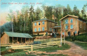 Vintage Postcard School House and Post Office Anvik Alaska Yukon