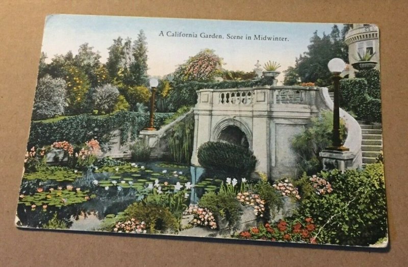 VINTAGE .01 POSTCARD UNUSED A CALIFORNIA GARDEN IN MIDWINTER