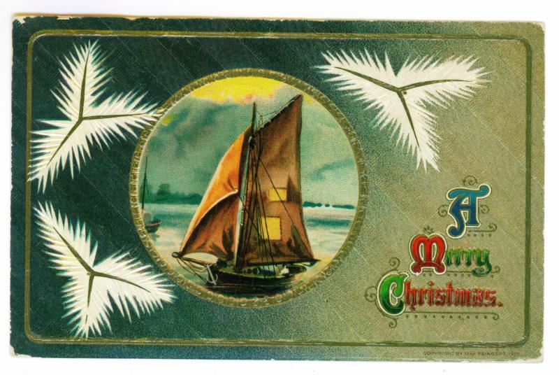 Jonesville to Elnora, New York 1912 used Embossed Christmas Postcard