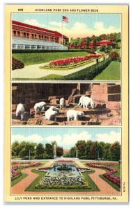 Mid-1900s Highland Park Zoo, Flower Beds, and Lily Pond, Pittsburgh, PA Postcard