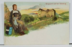 Austria Aargauerin auf der Hadsburg Pretty Woman Patriotic Sheild Postcard G2