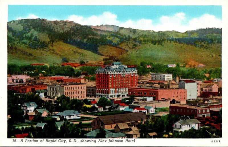 South Dakota Rapid City Portion Of City Showing Alex Johnson Hotel Curteich