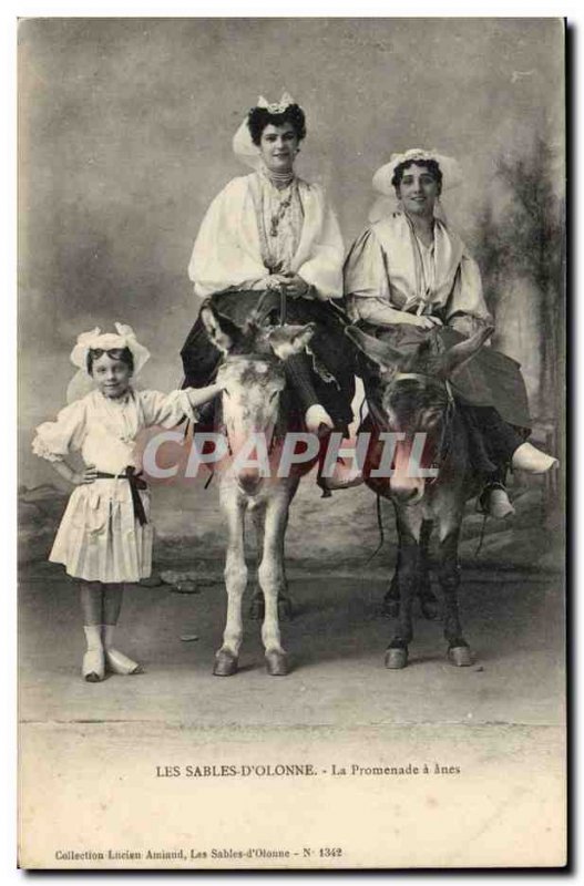 Sables d & # 39olonne Old Postcard The walk donkeys (donkey mule)