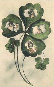 Artist impression C-1910 Four Leaf Clover Woman Good Luck Postcard 21-2713