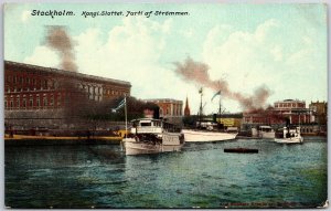 Stockholm Kongl.Slottet Parti Of Strommen Sweden Steamships & Building Postcard