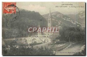 Old Postcard Lourdes Basilica and the Gave