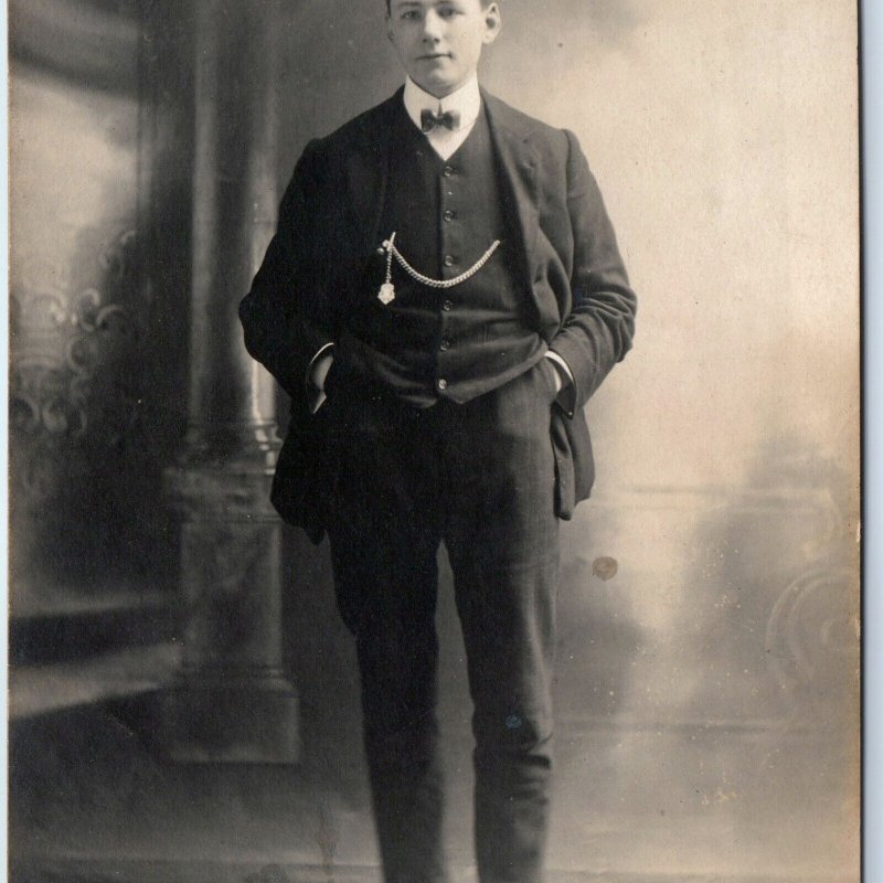 c1910s Harrogate, England RPPC Handsome Young Man Real Photo PC TA Cornall A123