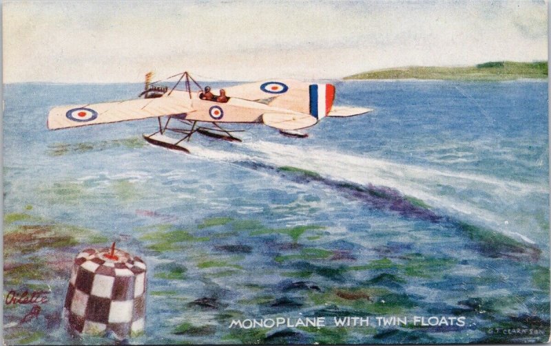 Monoplane with Twin Floats Aviation Airplane Tuck In The Air Series Postcard H37