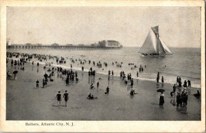 Bathers on the Beach, Atlantic City NJ Undivided Back Vintage Postcard I73