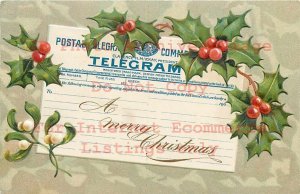Christmas, PFB No 9428-4, Telegram A Merry Christmas, Holly