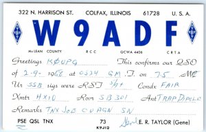 1968 Colfax, IL Gene E.R. Taylor QSL Ham CB SB301 Radio Card Postcard HX10 A273