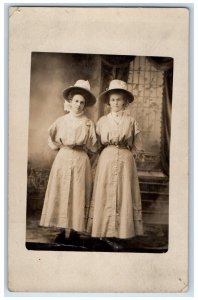 c1910's Women Dresses Hats Sisters Studio Portrait RPPC Photo Unposted Postcard 