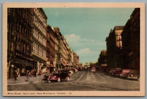 Postcard Saint John New Brunswick c1930s King Street Shops Old Cars