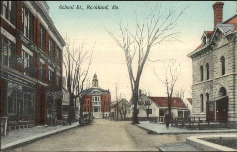 Rockland ME School St. c1910 Postcard NICE COLOR