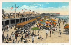 Beach and Boardwalk, Ocean City, New Jersey, Early Postcard, Unused