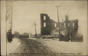 Newcastle ME Glidden Block GAR Hall 1908 Fire Damage Real Photo Postcard bh16