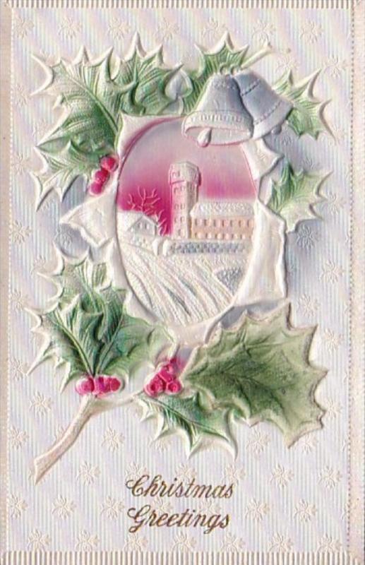 Christmas Greetings Landscape Scene Embossed