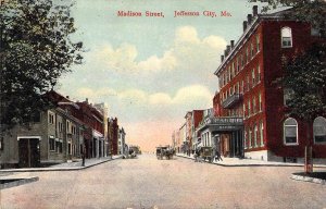 c.'11, Early View, Madison Street, Jefferson City, MO, Wagons, Msg, Old Postcard