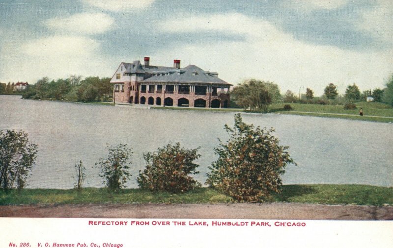 Vintage Postcard 1910's Refectory From Over The Lake Humboldt Park Chicago IL