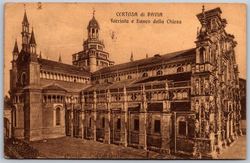 Vtg Italy Certosa di Pavia Facciata e Fianco dellla Chiesa Church 1910s Postcard