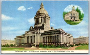 Vtg Olympia Washington WA Modern State Capitol Inset Territorial Postcard