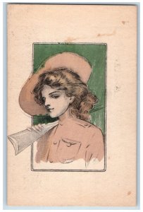 1910 Pretty Woman Soldier Hunter Rifle Hagerstown Maryland MD Antique Postcard 