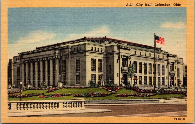 Vtg Columbus Ohio OH City Hall Building 1930s Old Linen View Postcard