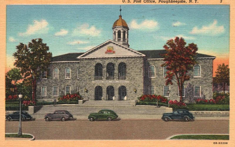 Vintage Postcard 1947 US Post Office Building Poughkeepsie New York Ruben Publ.