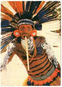 Brazil Cacique Karaja Indian Chief in Mask and Headdress 1960s Postcard